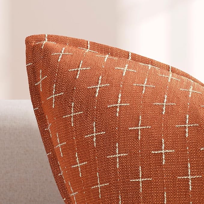 Fall Pillow Covers 18x18 Set of 2 Soft Polyester Textured Pillow Covers with Stylish Flange Edge Cozy Farmhouse Throw Pillows for Couch Bed Sofa Living Room