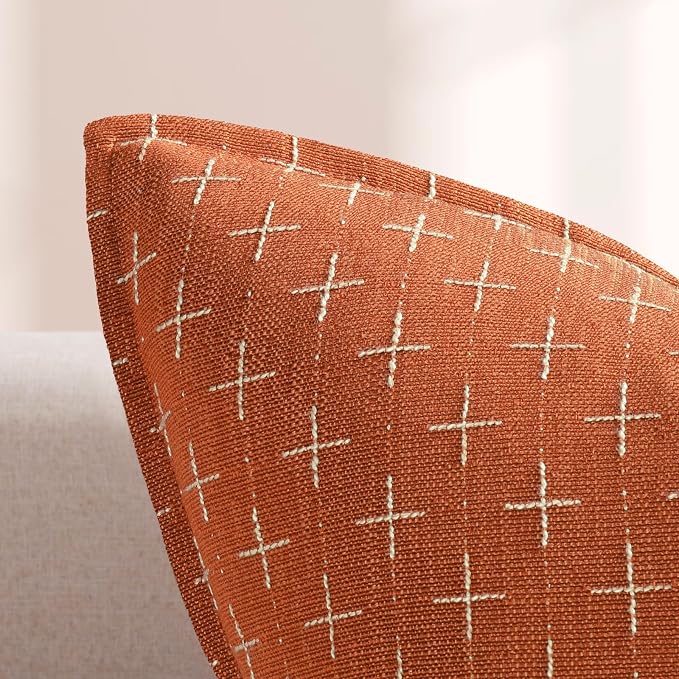 Fall Pillow Covers 20x20 Set of 2 Soft Fall Decor Polyester Textured Pillow Covers with Stylish Flange Edge Cozy Farmhouse Throw Pillows for Couch Bed Sofa Living Room