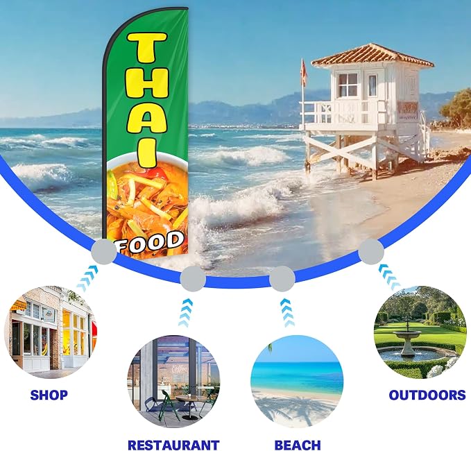 Thai Food Feather Flag for Storefronts Fairs,6 FT (Flagpole Not Included) | Business Advertising Flag