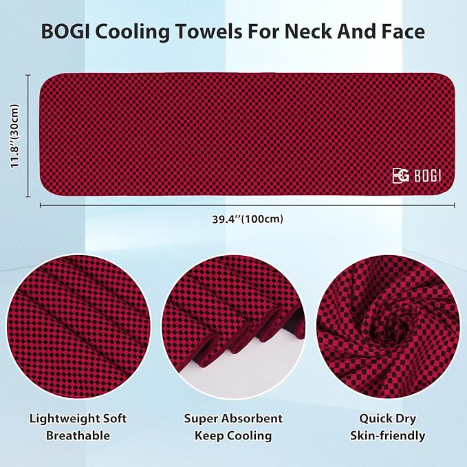 BOGI Cooling Towels for Neck and Face, Soft Breathable Cool Towel for Instant Cooling Stay Cool for Yoga, Sport, Gym, Camping, Running & More Activities