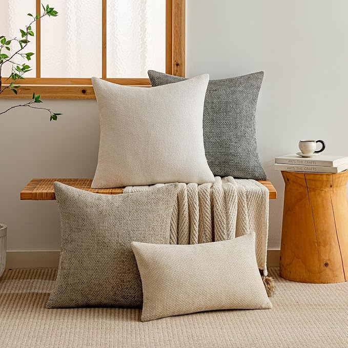 a moment Ivory Chenille Throw Pillow Covers 24x24 Inch Pack of 2 Modern Decorative Throw Pillow Cases Farmhouse Cross Covers Home Decor for Sofa Bedroom Living Room