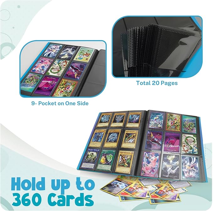 Card Binder, 9 Pocket Trading Card Album Folder,20 Pages, 360 Card Capacity Sports Card Binder, Premium Card Binders Compatible with MTG, TCG, Baseball Cards (Sky blue)