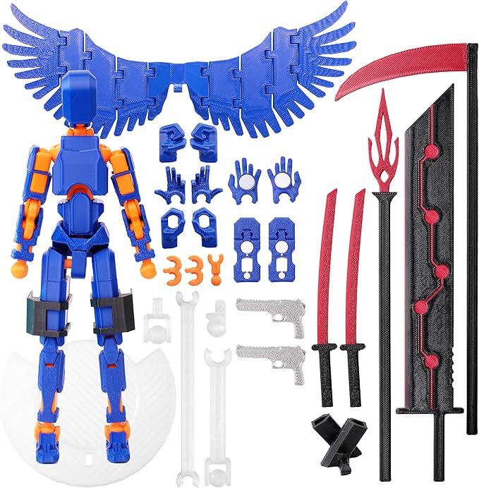 (Assembly Completed Dummy 20 Action Figure, 8.1 inches， Strong Magnetic Accessories， 8 Types of Weapons 3D Printed Robot Multi-Jointed Movable, Spider Ninja Series (deep Blue)