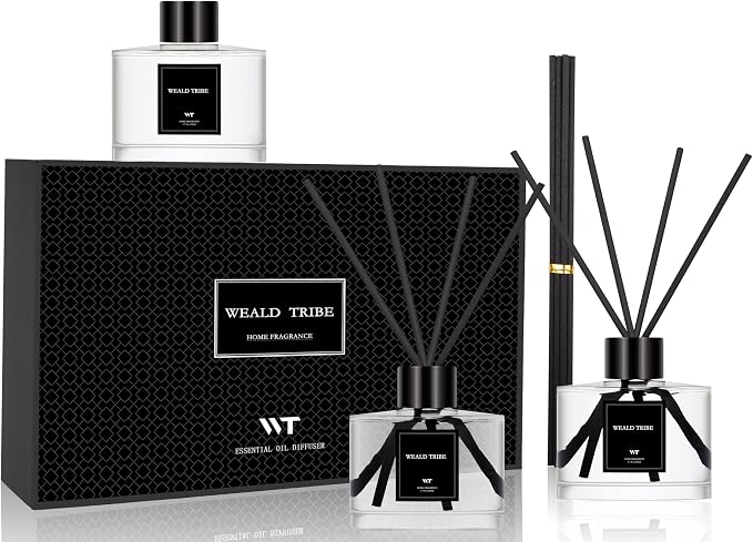 WEALD TRIBE Reed Diffuser Set of 3 for Bathroom Air Fresheners, Oil Defusers Sticks | Bamboo, Sage & Sea Salt, Sandalwood Ebony Scent(1.7 fl oz Each Pack) Home Fragrance with 12 Sticks | Shelf Decor