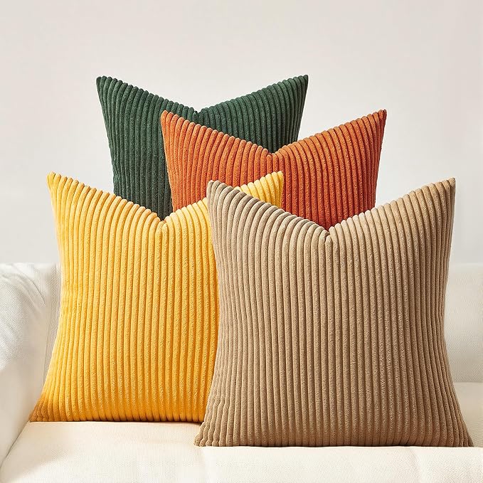 Topfinel Green Rust Throw Pillow Covers 18x18 Inch Set of 4 Mordern Nordic Boho Farmhouse Cushion Covers Soft Corduroy Fall Home Decor for Couch Bed Sofa Living Room