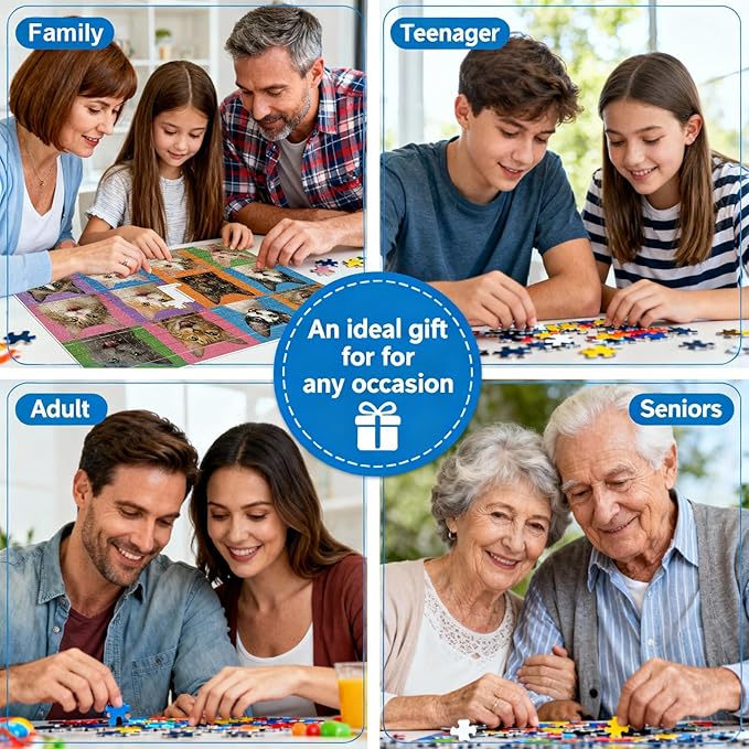 Puzzles for Adults 1000 Pieces - Cat-Themed Colorful Jigsaw Puzzles, Fun Family Game, Challenging Brain Teaser, 28 x 20 in, Great Gift Idea & Home Decor (Cat Gallery)