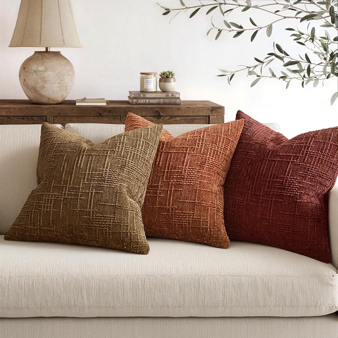 MIULEE Chenille Textured Fall Throw Pillow Covers Bronze 20x20 Set of 2 | Slubby Decorative Pillows, Boho Farmhouse Rustic Home Decor, Modern Neutral Cushion Covers for Couch Sofa Bed Living Room