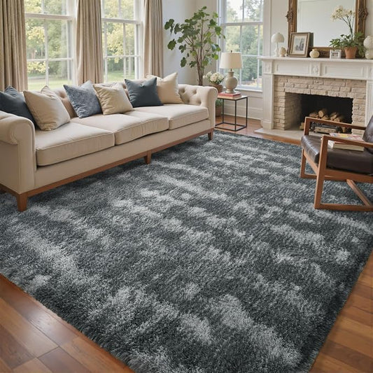 6x9 Ft Large Shag Rugs for Living Room Decor, Tie-Dyed Ultra Soft Fluffy Furry Area Rugs for Bedroom Indoor Floor, Aesthetic Carpet for Kids Home (Grey)