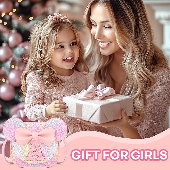 mibasies Toddler Purse Girl Gifts: Girls Birthday Gifts for 3-8 - Toys for Ages 2-4 Girls Mouse Ears Purse, Glitter Rainbow, Letter A