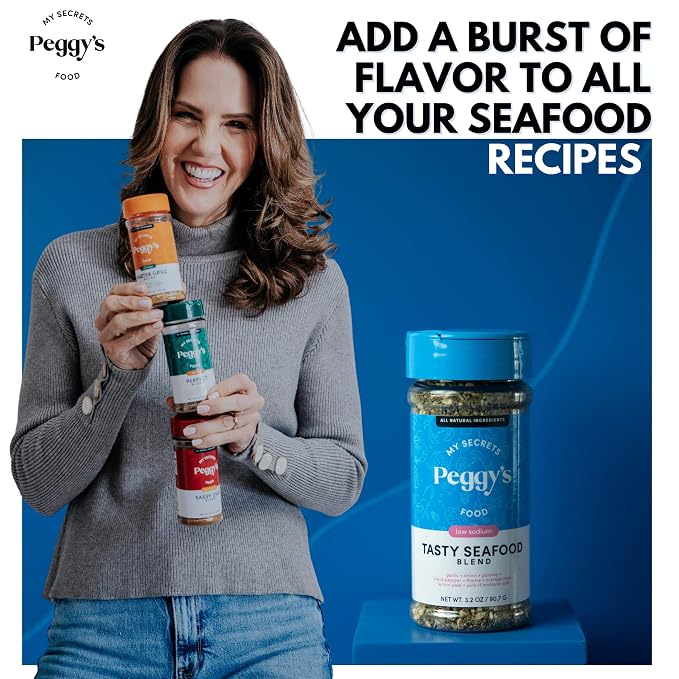 My Secrets Peggy's Food Tasty Seafood Blend - Premium Gourmet Seasoning with Himalayan Pink Salt - Zesty Spice Mix for Grilling, Roasting, and Frying Fish, Shrimp, and Shellfish - 3.2 oz