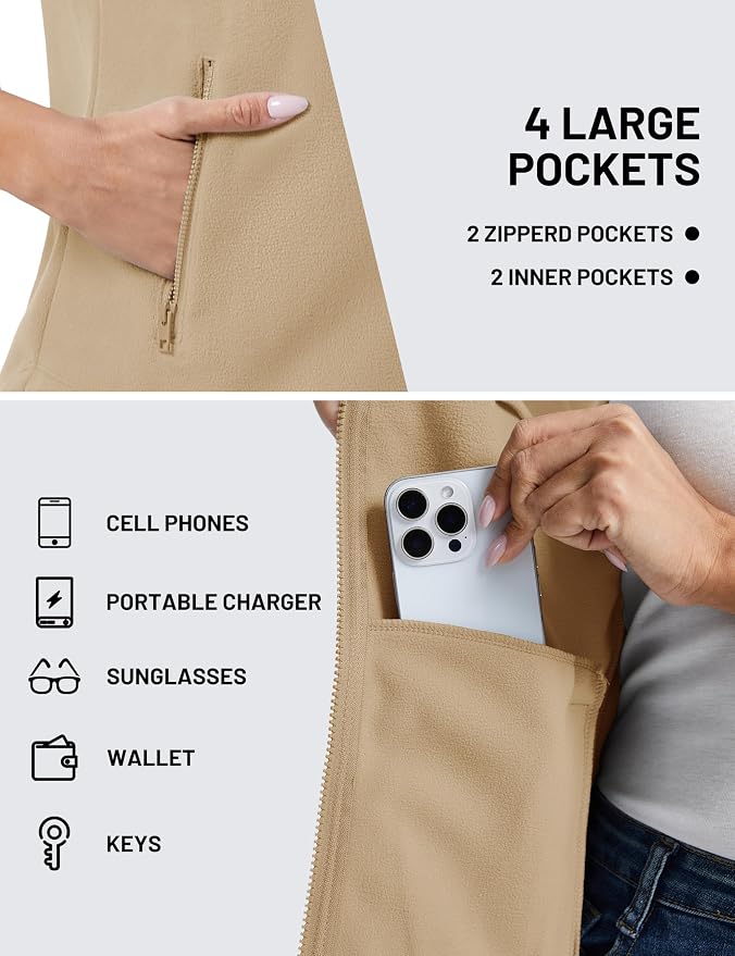TACVASEN Women Polar Fleece Zip Up Vest with Pockets Lightweight Outerwear | Warm Thermal Sleeveless Jacket Suitable for Hiking Camping Travelling in Cool Autumn and Winter Weather