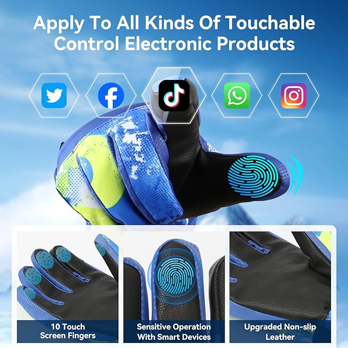 Ski Gloves,Snow Gloves,Waterproof Cold Weather Winter Gloves for Parent Boys Girls- Cycling, Driving, Running