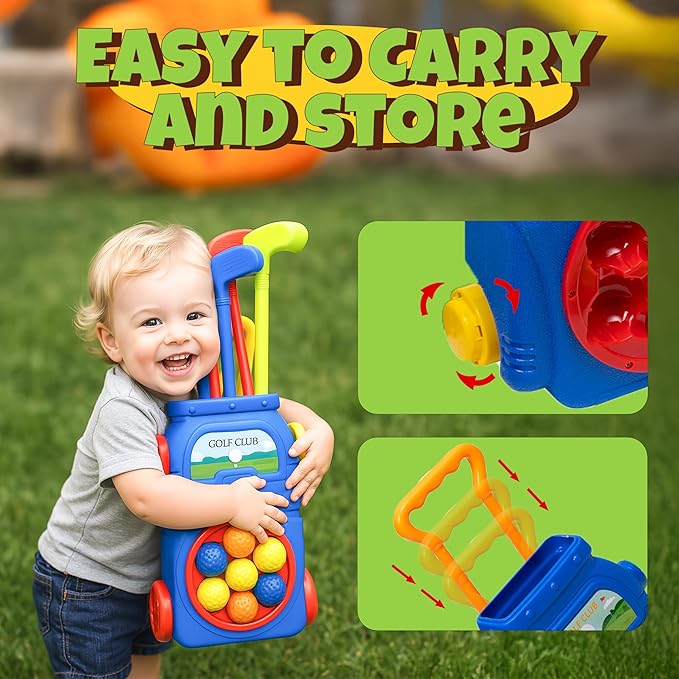 Toddler Golf Set - Kids Golf Clubs, Toddler Toys (Includes Original Kid Golfer Cart & Gloves, 7 Balls and 4 Sticks) Sports & Outdoor Play Toys, Outdoor Toys