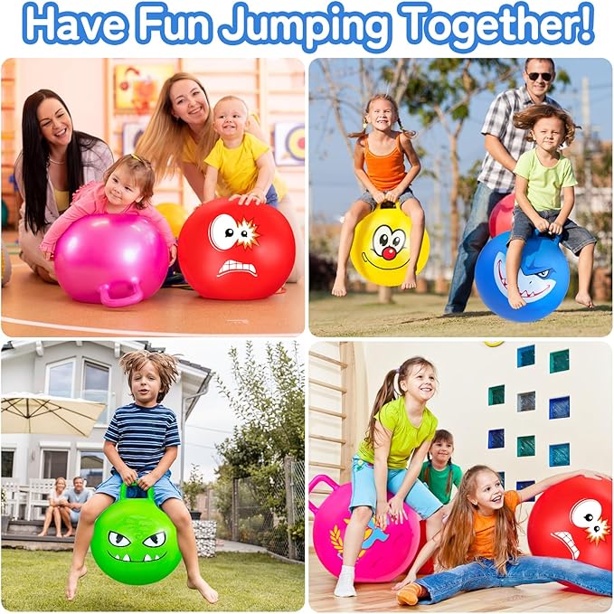 5 Pcs Hopper Ball Carnival Outdoors Jumping Hopping 18 Inch Bouncing Ball with Handle and Air Pump for Kids Sports School Ride Games Balance Exercise Fun