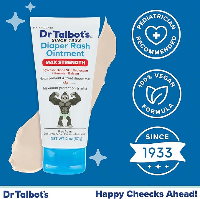 Dr. Talbot's Maximum Strength Diaper Rash Ointment - 2 oz - Zinc Oxide Skin Protectant with Peruvian Balsam - Treats and Prevents Rash