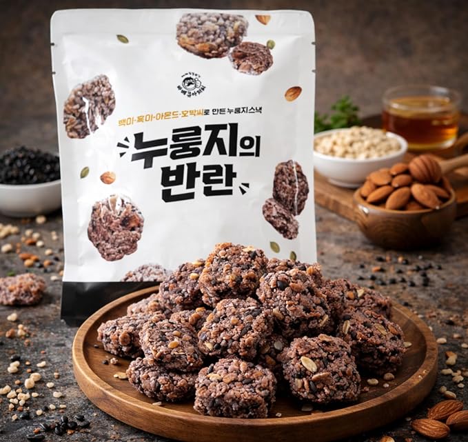 BBASA-KHAN Korean Nurungji Rice Snack, Crisp Rice Bites with Nuts, Ready to Eat, Travel Snack or Light Dessert, Casual Sharing, 1.76 oz (50g), 3 Pack