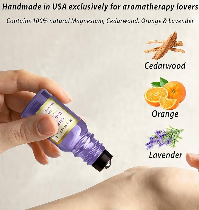 Calm Magnesium Roller Lavender Orange Cedarwood Essential Oil Roll On Calming Aromatherapy Self Care Stress Relief Destress Stocking Stuffers Gifts