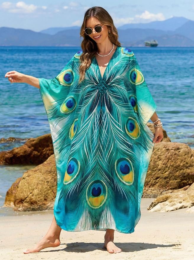 Mumu Dresses for Women Plus Size, Bohemian Kaftan Beach Cover Up Long Maxi Nightgown Soft Loungewear