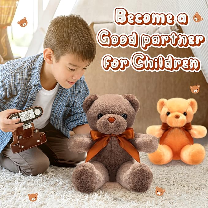 Aoriher 6 Pcs Bear Stuffed Animal Bulk Baby Shower Bear Plush Toys Soft Cute Sleeping and Playing Decorations for Kids Back to School Gift Baby Shower Birthday Party Favor(Beige, Brown, Blue)