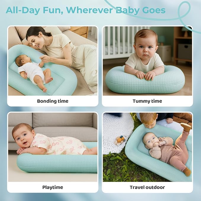 Infant Support Cushion - Baby Support Cushion for Newborn, 0-24 Months, Breathable Cotton Fabric Infant Support Cushion, Portable Newborn Essentials for Home and Travel, Blue (Cover Included)