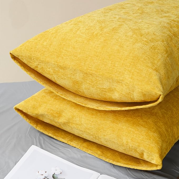 CaliTime Decorative Throw Pillow Covers 26 X 20 Inches Mustard Yellow | Pack of 2, Cozy Chenille Cushion Cases for Sofa Bed Living Room Farmhouse Home