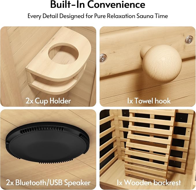 Infrared Sauna at Home 1-2 Person with 7 Color Full Spectrum, Low EMF 1745W Fast Heating Canadian Hemlock Wood Sauna, Indoor Dry Sauna with Music Speakers for Home, Gym (3Lx3.3Wx6.3H Ft)