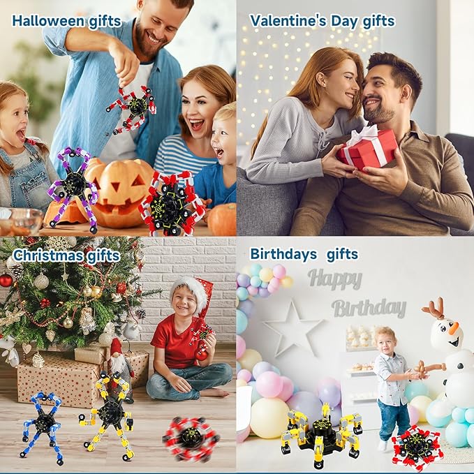 4 Pcs Fidget Toys Transformable Fidget Spinners Autism ADHD Anxiety Stress Relief Sensory Toys for Kids and Adults Deformable Robot Spinner Fingertip Gyros for Party Favors Classroom Prizes (Mix)