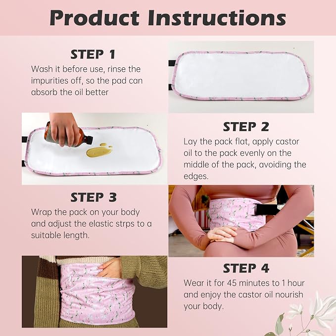 Plus Size Castor Oil Pack 2 Pcs Castor Oil Wrap Organic Cotton Reusable Kit Organic Cold Pressed Unrefined Castor Oil Compress Packs for Liver Detox