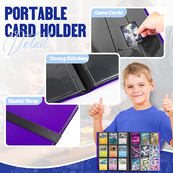 Card Binder 9-Pockets, Trading Card Binder, 20 Pages, 360 Card Capacity Collection Binder, Card Folder for MTG, TCG, Game Cards & Sports Cards（Purple）
