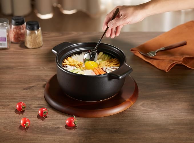 Kook Korean Dolsot Bowl with Lid, 68 oz | Donabe Style Cookware for Bibimbap, Kimchi, Soups & Stews | Oven & Dishwasher Safe, Black