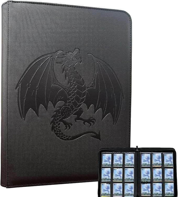 Premium 9-Pocket Trading Card Binder, Holds 540 Cards, Side-Loading Sleeves, Zipper Card Album with Embossed Dragon Cover for Sports Cards, Game Cards & Business Cards