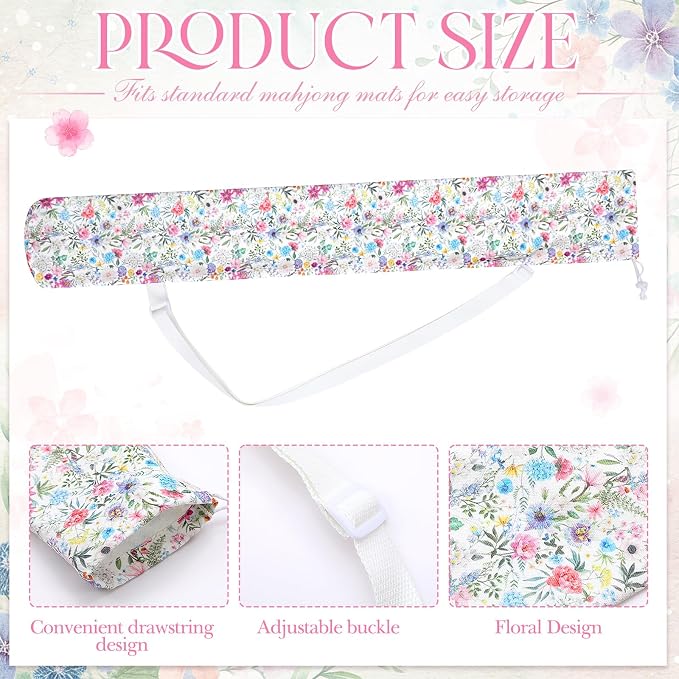 Shinylin 35 Inch Mahjong Mat Carrying Bag with Strap, Printed Drawstring Mahjong Holder Bag Outdoor Travel Canvas Storage for Board Games, Yoga Mats, Tripod
