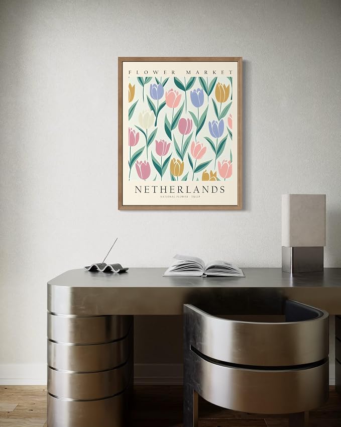 Netherlands Flower Market Art Print Poster, Wall Art Floral Painting Botanical Decor for Bedroom, Kitchen, Bathroom Livingroom Decoration 82B (Netherlands, 10"L x 8"W, Wood Frame)