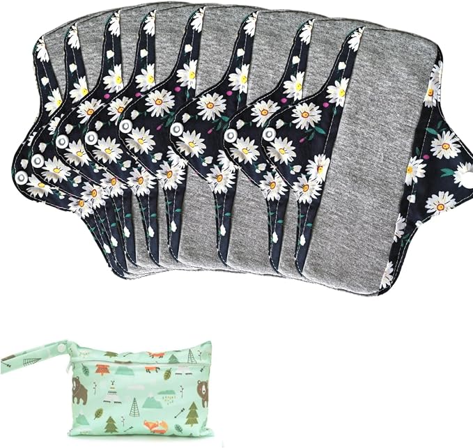 Reusable Sanitary Pads,Reusable Panty Liners,Soft Cloth Menstrual,8 Pack with 1 Cloth Wet Bag for Heavy Flow