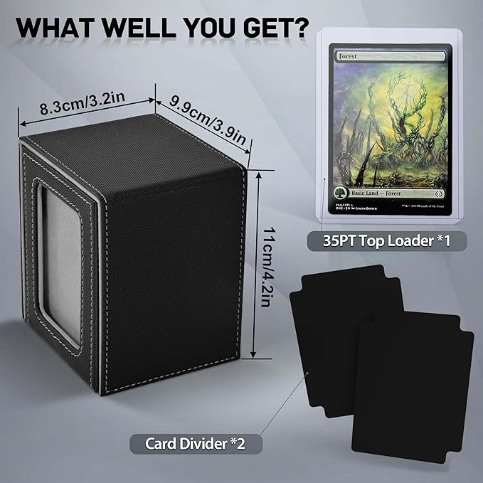 ZLCA MTG Deck Box with Commander Window Display, Trading Card Storage Box Holds 100 Double-Sleeved Cards Suitable for TCG/CCG/PTCG/EDH/Magic/Sport Cards (Black)