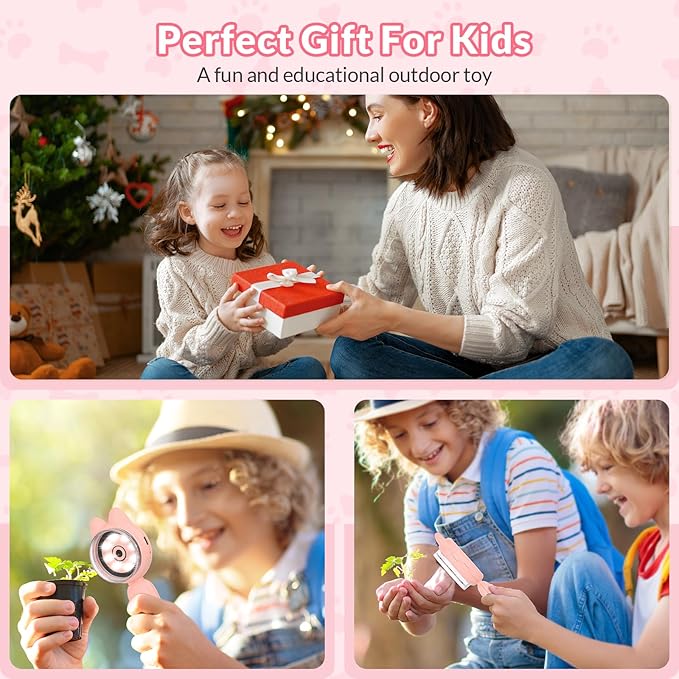 Mafiti Microscope for Kids Mini Pocket Handheld Kids Microscope Educational Science Kit Toys Xmas/Birthday Gifts for Aged 3-12 Girls Boys,Pink