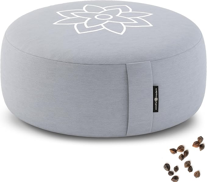 Mindful & Modern Large Meditation Cushion for Zafu Yoga - Meditation Pillow for Sitting on the Floor - Buckwheat Hull Filled Yoga Cushion with Removable, Washable 100% Cotton Cover and Carry Handle