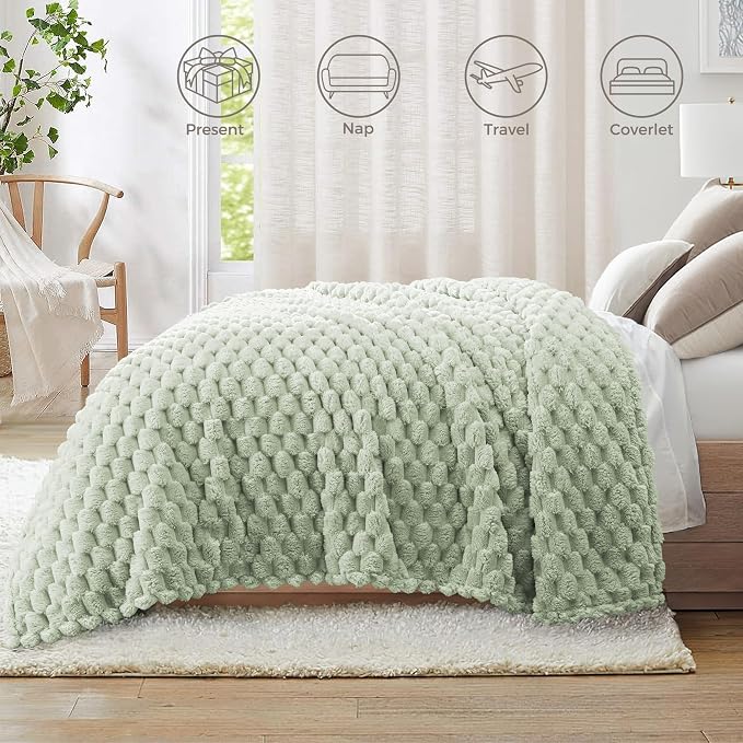 Whale Flotilla Soft Cozy 3D Fleece Throw Blanket for Couch Bed, Sage Green | Super Cozy Lightweight Plush Fluffy Throw, Luxury Decorative All‑Season Couch Cover Blanket for Sofa & Office Chair, 50"x60"