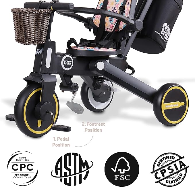 Adventure Pro Summer Edition - Foldable Tricycle for Toddlers-Big Canopy, Basket,Travel Backpack and Parent Bag - Toddler Tricycle for Ages 10 Months to 5 Years (Summer Pastel)