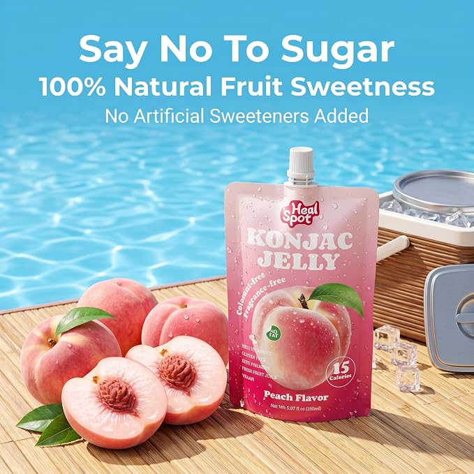 Healspot Real Fruit Juice Snacks Konjac Jelly with Collagen Peptides and Vitamin C, No Artificial Sweetener, Low Calories|Gluten Free|Keto Friendly, Healthy Korean Snacks 10 Pouches Peach Flavor