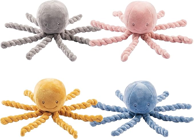 Nattou Plush Stuffed Toy, Cuddly Companion, Umbilical Cord Design Reassures Baby, Vegan, Lapidou Octopus, Yellow