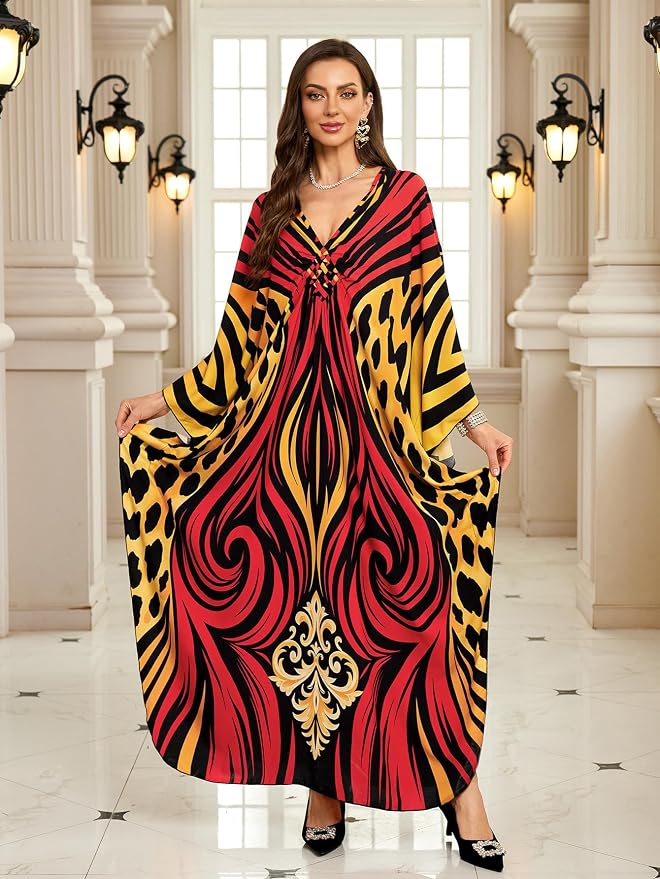Mumu Dresses for Women Plus Size, Bohemian Kaftan Beach Cover Up Long Maxi Nightgown Soft Loungewear