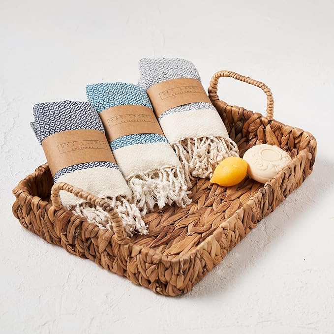 BAY LAUREL Turkish Hand Towel – Pack of 2 | Soft & Absorbent Decorative Towels for Bathroom, Hand, Face, Hair, Gym, Yoga, SPA, Kitchen & Tea | Boho Decor (Gray, Diamond 15x26 Inches (Set of 2)