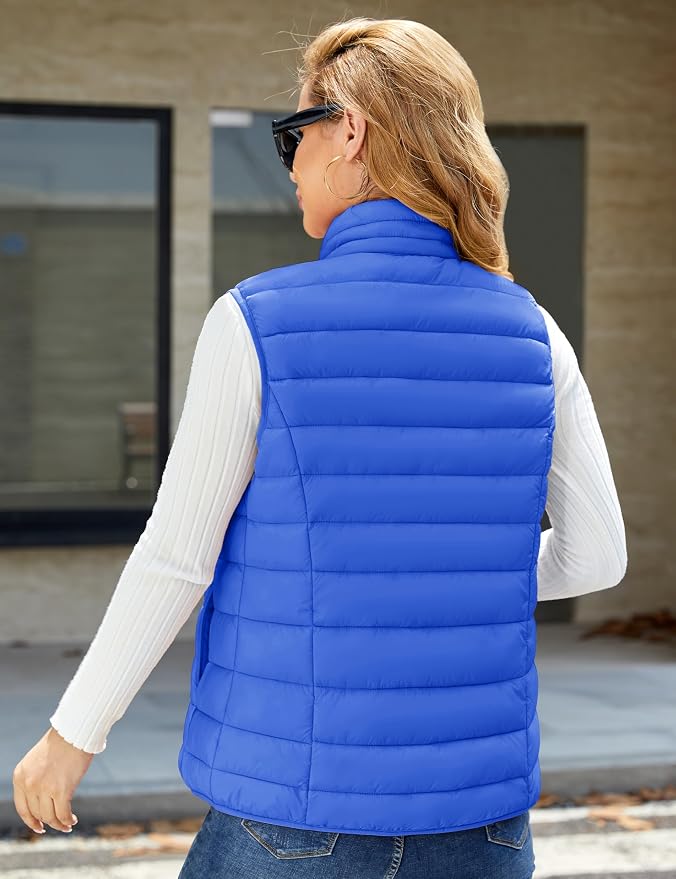MAGCOMSEN Women's Puffer Vest Lightweight Stand Collar Zip 4 Pockets Puffy Vests Sleeveless Quilted Padded Outerwear