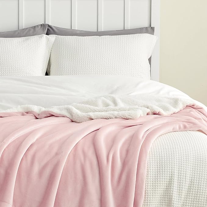 Bedsure GentleSoft Sherpa Fleece Twin Size Blanket for Couch, Non-Heated, Thick and Warm Throw for Women and Girls, Soft Fuzzy Plush Kids Blanket for Spring, Room Home Decor, Pink, 60x80 Inches