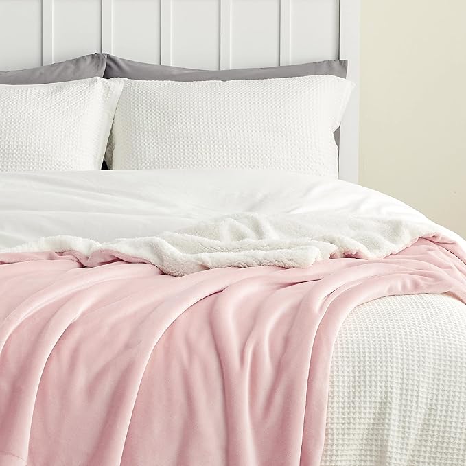 Bedsure GentleSoft Sherpa Fleece Throw Blanket for Couch, Non-Heated, Thick and Warm Throw Gifts for Women and Girls, Soft Fuzzy Plush Kids Blanket for Spring, Room Home Decor, Pink, 50x60 Inches