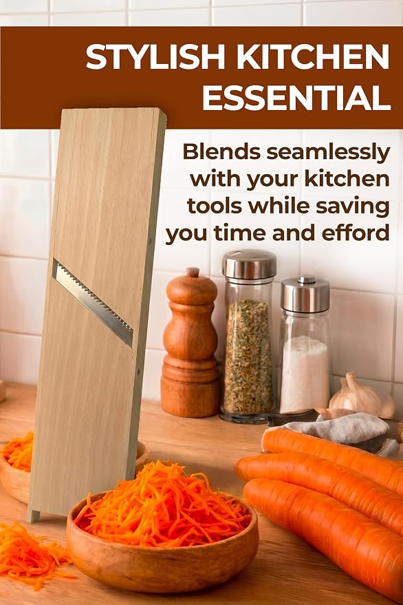 Small Wooden Stainless Steel Slicer Grater -2.56 x 10.63 Inches - Cutter Shredder For Korean Carrot Russian Salad by SHSH trade group