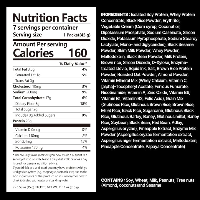 Flimeal Black Sesame Protein Shake, With Crunchy Protein Balls, Protein Smoothie Powder - 22g Protein, Low Sugar, Keto-Friendly Meal Replacement Shake, 1.59oz, 7packs, 7 Servings (7 Packs X 1.59 oz)