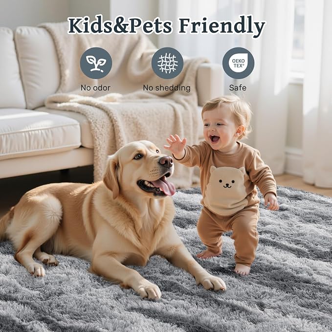 Zebra 8x10 Ft Fuzzy Rugs for Living Room,Black White Bedroom Area Rug Non-Slip,Carpet for Nursery Kids PlayRoom Indoor Modern Plush Carpets