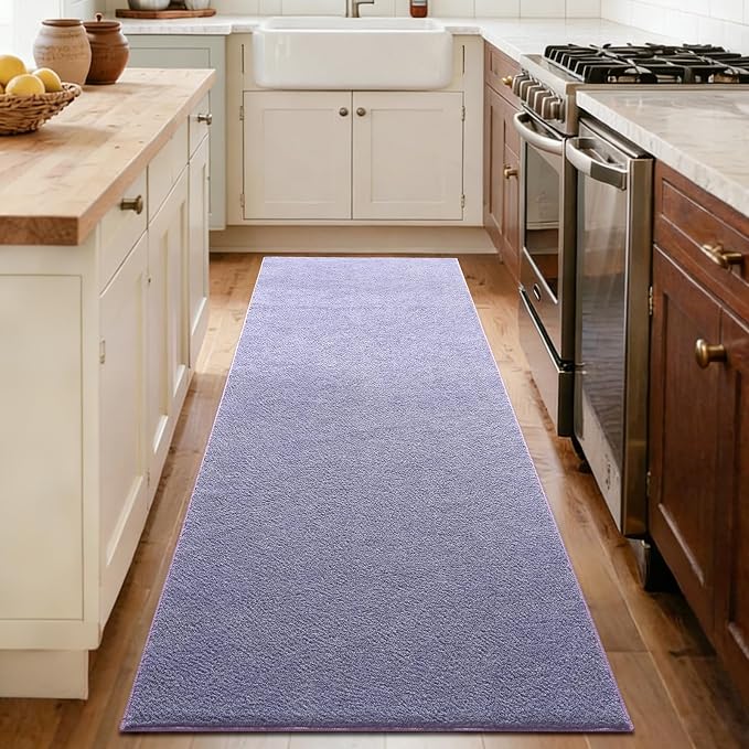 FinRèc 2x8 Washable Runner Rugs for Kitchen Hallway Bedroom, Low Pile Thin Ultra Soft Shag Rug, Non-Slip Carpet Indoor for Home Decor (Purple/White)